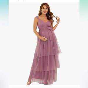 NWT Ever-Pretty Women's V-Neck Bow Sash Tassel Tulle Maternity Dress